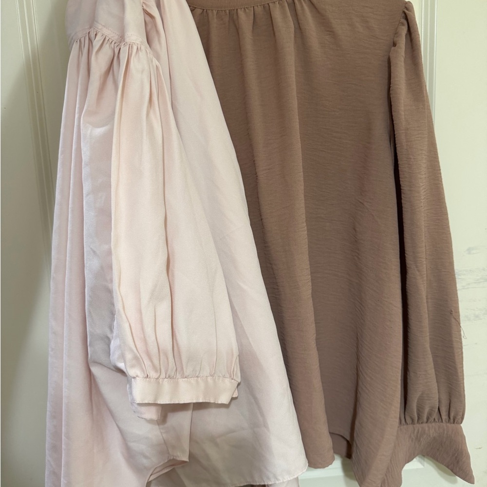 Pink and Brown Long Sleeve Blouses 2x12